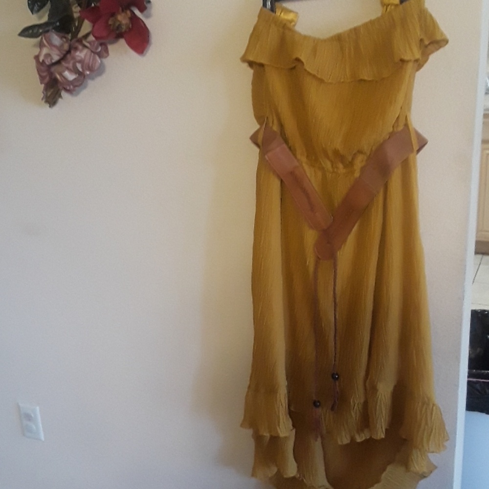 Gold high low strapless dress